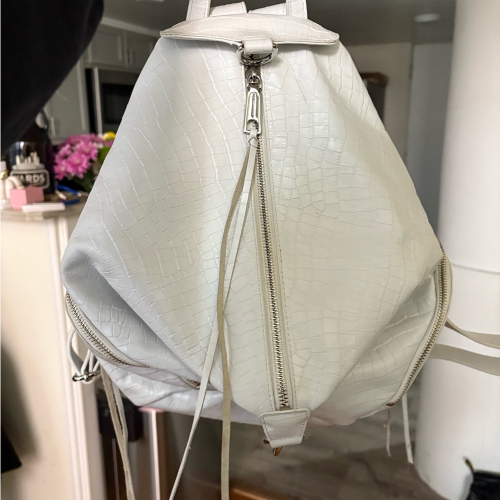Rebecca Minkoff White Croc-Embossed Backpack